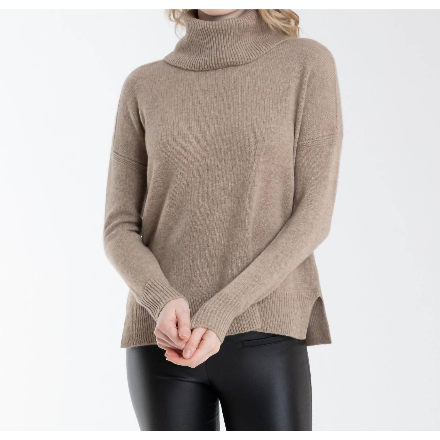 New Alashan Cashmere Cashmere Zip Back Turtleneck Sweater In Latte